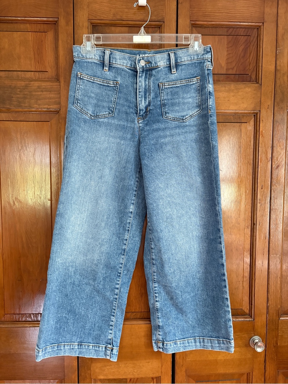 Lands' End Cropped Wide-Leg Jeans in Medium Blue
